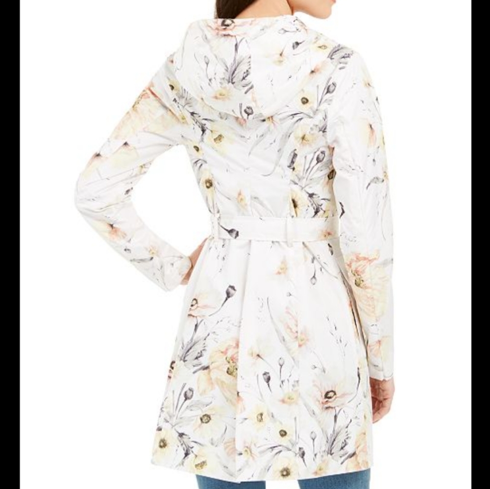 🌷 KENSIE FLORAL PRINT WATER RESISTANT TRENCH COAT LARGE NEW WITH TAGS - Picture 3 of 6